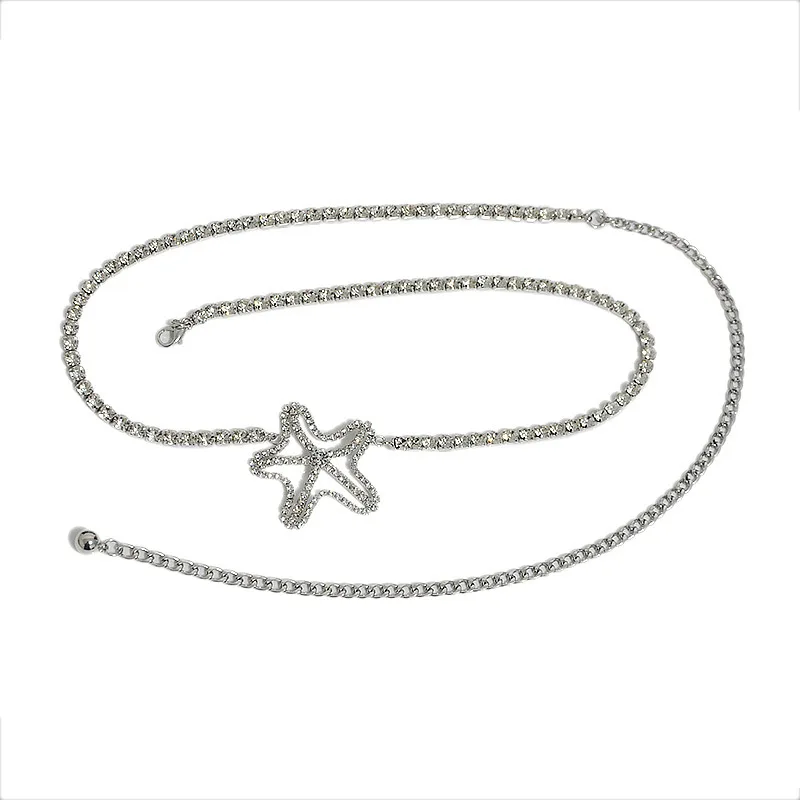 Cadena de cintura de diamantes de imitación monocapa de estilo Sexy de estrella de mar de moda, fotografía callejera, joyería de cadena corporal para mujer