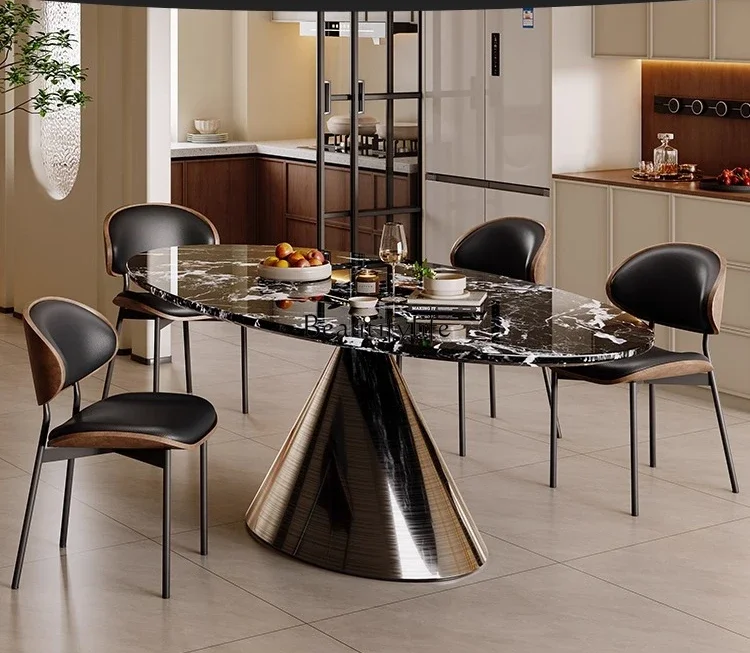 

03.Natural luxury stone dining table marble dining table light luxury