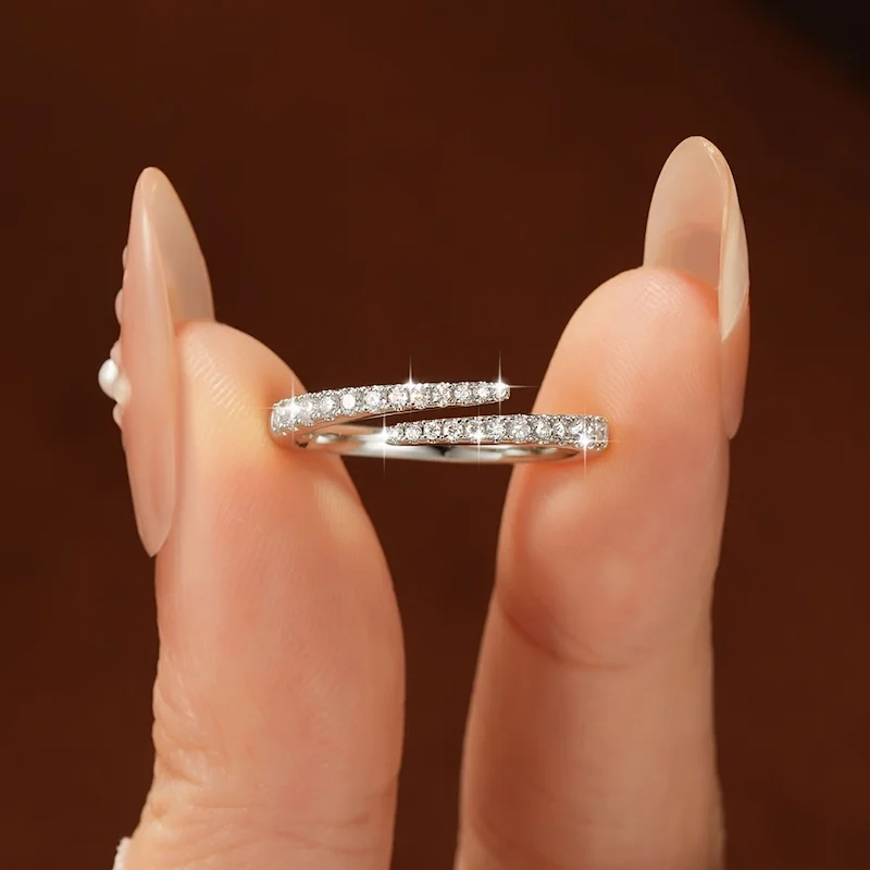 Rrjzz D-Farbiger Voll-Moissanit Halb-Eternity-Ring GRA Runder Labor-Imitationsdiamant Damen Verstellbarer Offener Ring Schmuck Geschenke – Detail 15