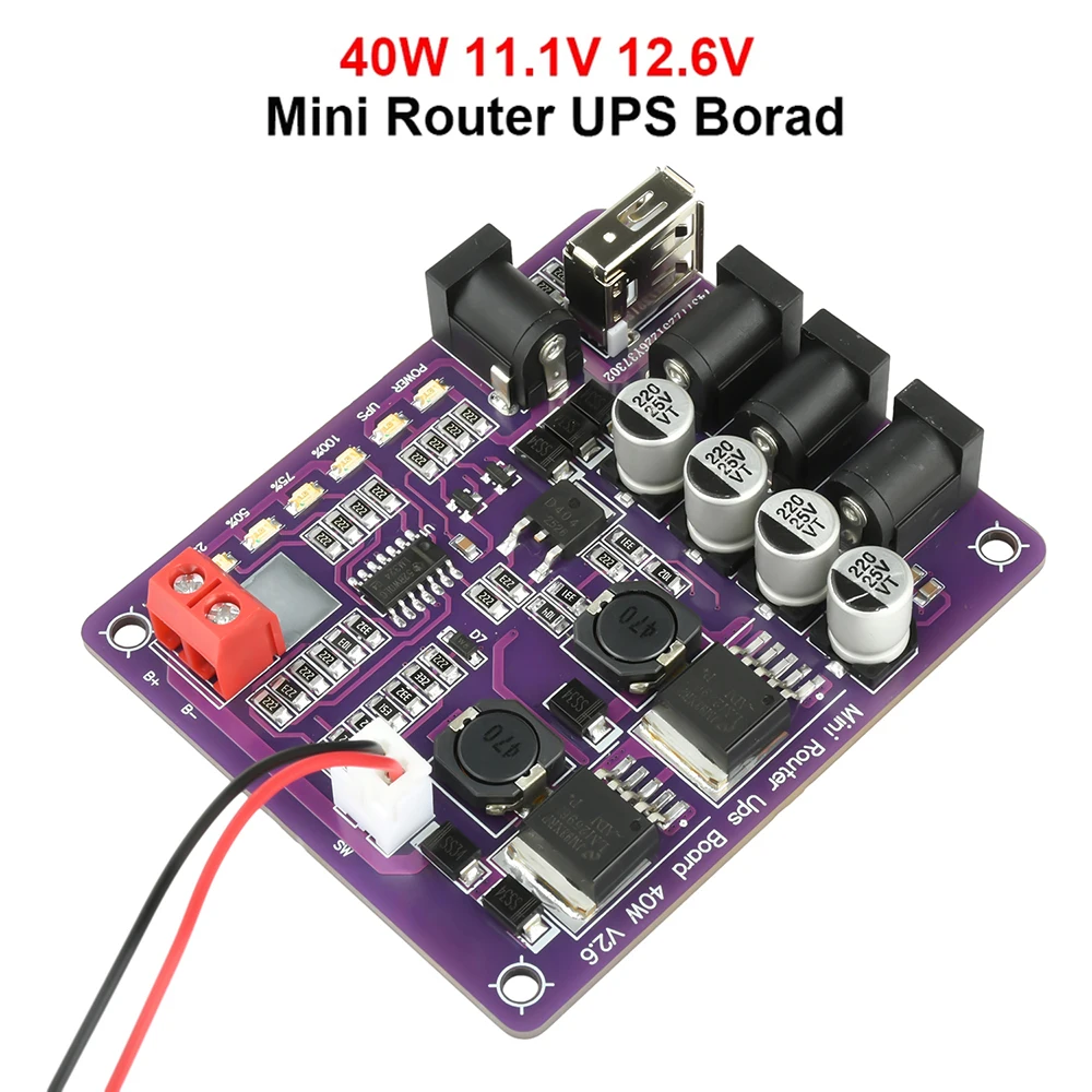 40W Mini Router UPS Board 11.1V Battery Charging Uninterruptible Power Supply 5V 9V 12V 4-Channel Output for Wireless Routers