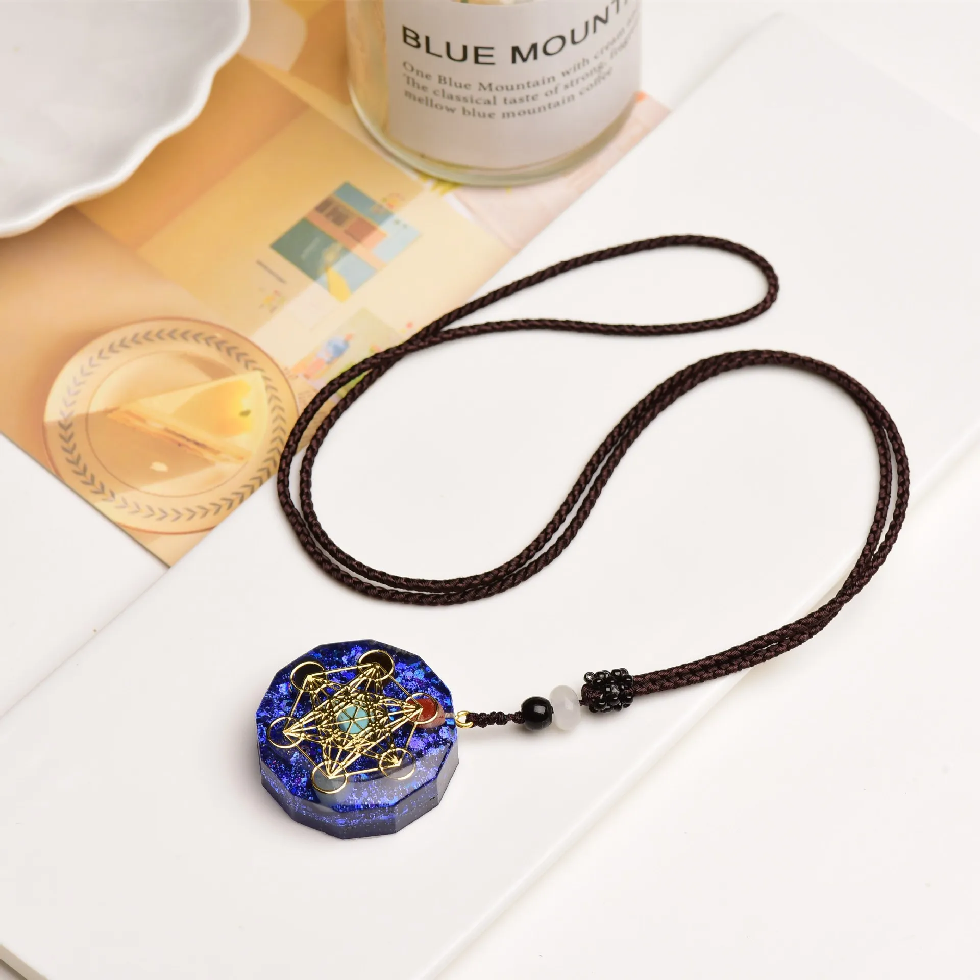 Orgonite Necklace Metatron Cube Resin Pendant Healing Crystal Sacred Geometry Chakra Necklace Meditation Protection Jewelry Gift