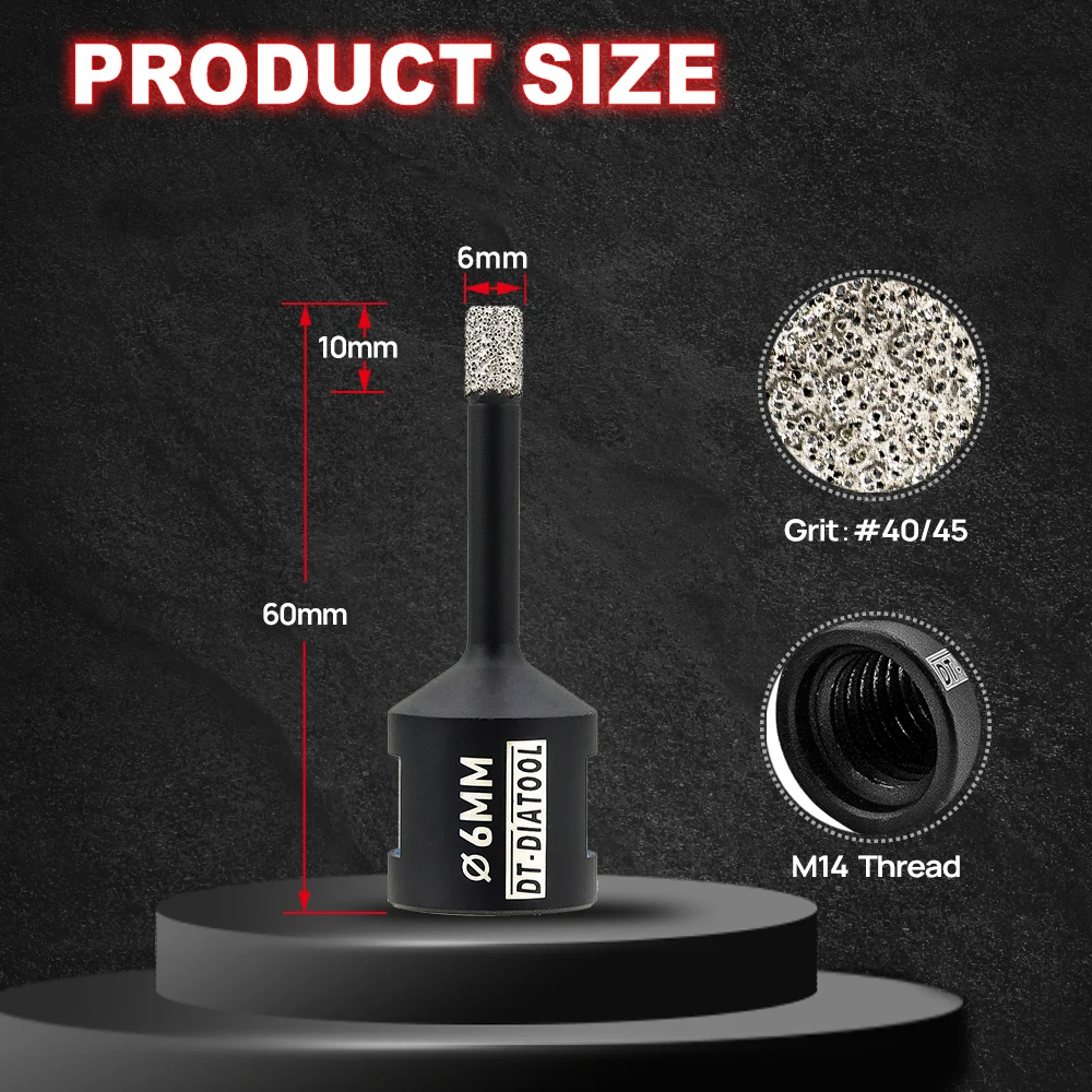 DT-DIATOOL Drill Bit M14 Porcelain Tile Crowns for Tile Granite Marble 1pc Collet, Crown Porcelain Hole Saw