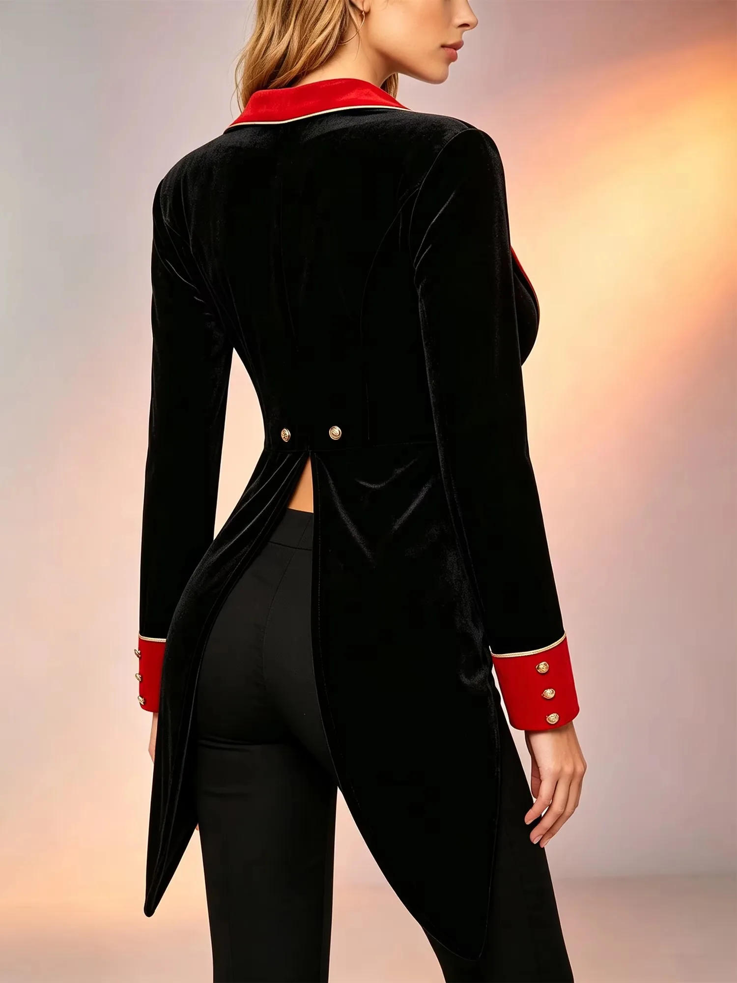 Chaqueta de terciopelo con corte de cazadora para mujer, ideal para disfraces de maestro de ceremonias de circo, Halloween, cosplay de espectáculo, chaqueta con solapa, chaleco de maestro de ceremonias, disfraz de entrenador de leones.