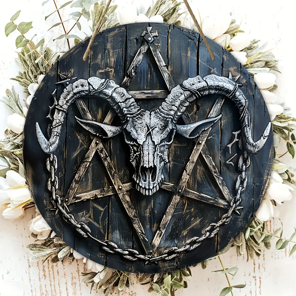 Rustic 3D Goat Skull,Pentagram Acrylic Sign,Mystical Symbolic Wall Art,Man Cave,Illuminati Ornament,Home,Party Festive Decor