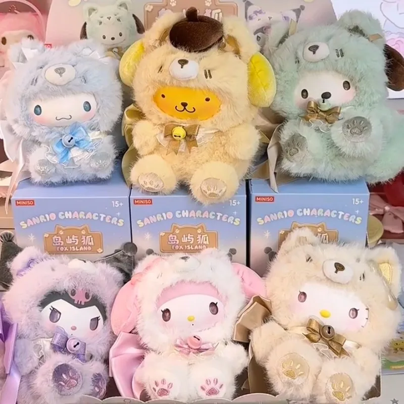 Authentic Sanrio Character Fox Island Series Vinyl Plush Blind Box Hello Kitty Kuromi Dolls Pendents Mystery Box Creative Gift