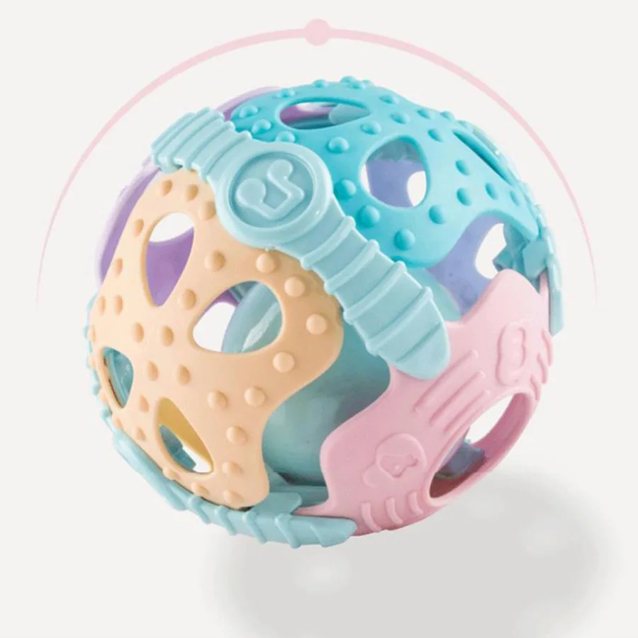 Boule en caoutchouc souple avec trou de boucle pour bébé, jouets à mâcher, puzzle d'éducation précoce, formation à la préhension, nouveau, Manhattan