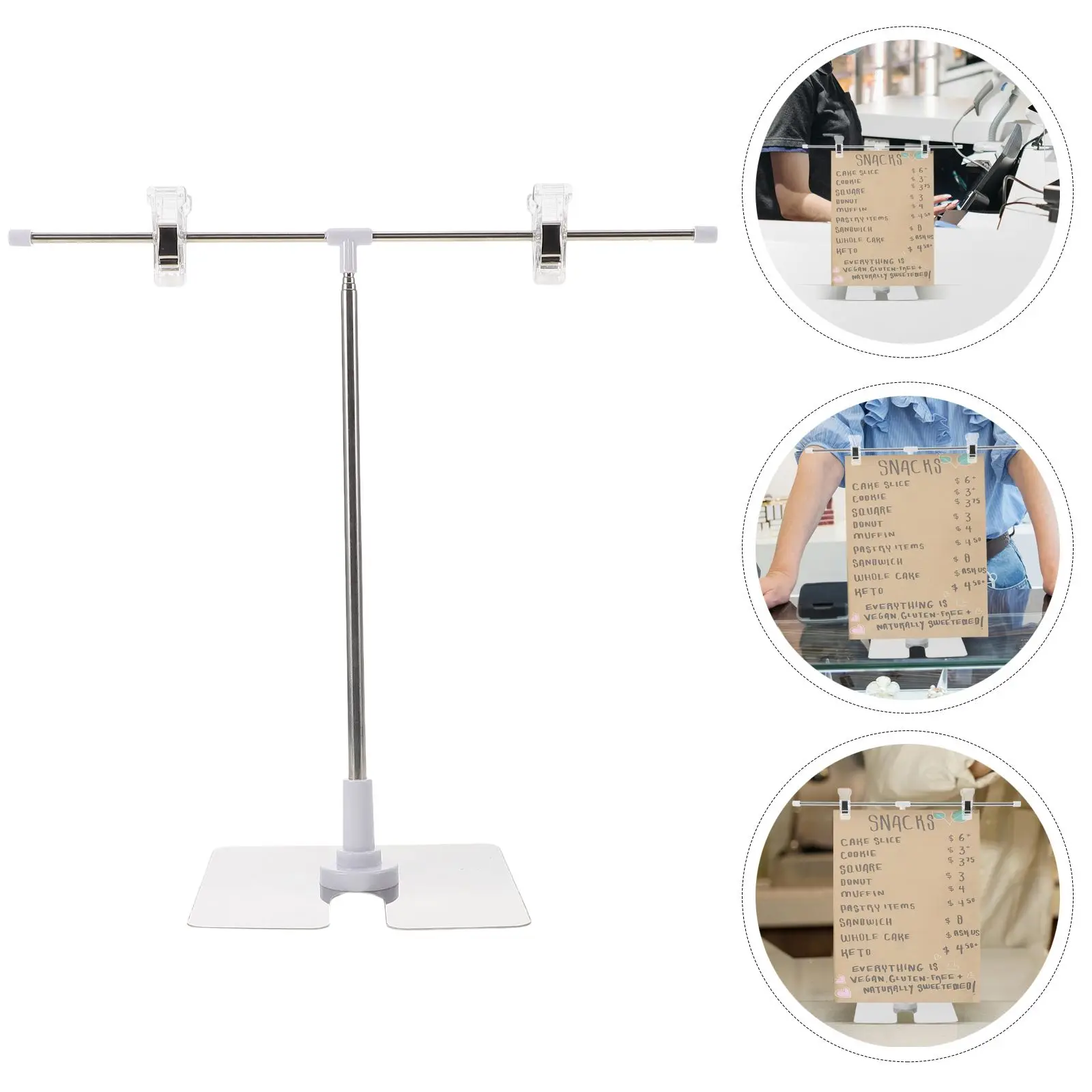Stainless Steel Poster Banner Holder Portable Supermarket Pop Display Rack Adjustable Easy Assembly Space Saving