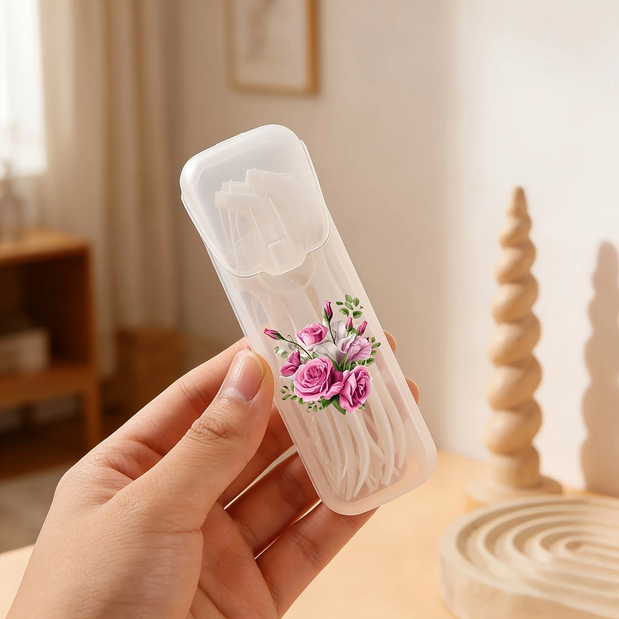 Gorgeous Cluster Pink Rose Pattern Portable Travel Storage Box - Storage Case for Toothpicks, Dental Floss & Daily Supplies, Com