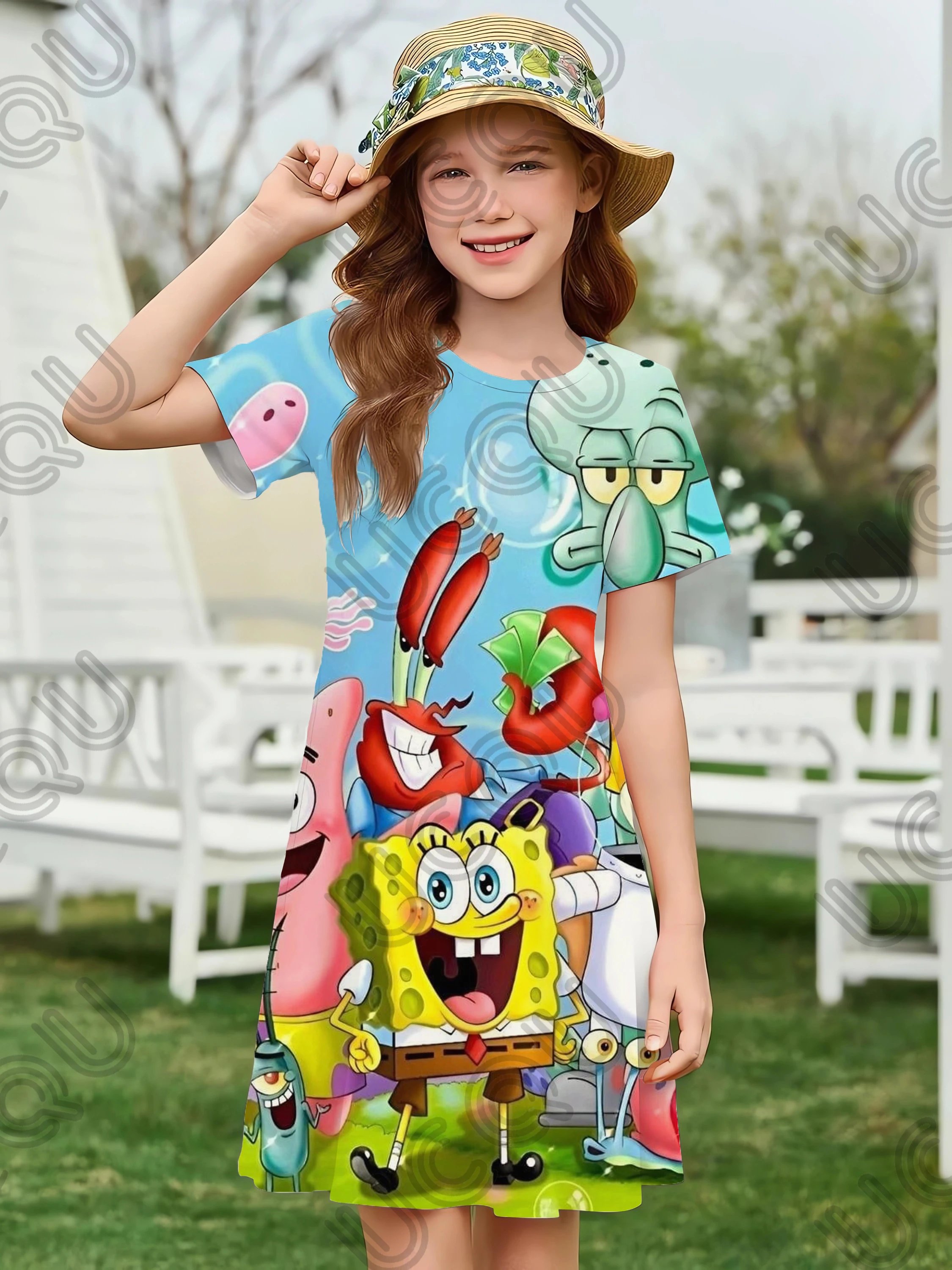 

Potdemiel Cartoon SpongeBob 3d Print Squidward Girls Dress Cute Patrick Women Dresses Girl Short Sleeve Princess Dress Clothing