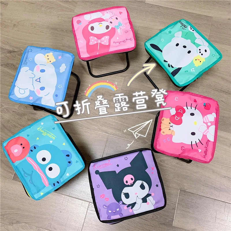 Kawaii Sanrio Camping Folding Stool Going Out Pen Bag Folding Stool Peripherals Cinnamoroll Hello Kitty Cartoon Outdoor Seat