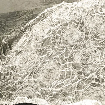 Tessuto plissettato in rilievo rosa bianco 3D Garza tencel Abito da sposa in chiffon di pizzo trasparente Gonna Designer Tessuto in filato di crêpe