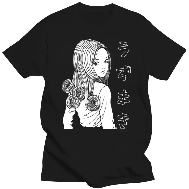 Mens Clothing 100% Cotton Short Sleeve Uzumaki Kirie Goshima Black Shirt Uzumaki Junji Ito Japanese Horror Manga Men T-Shirt