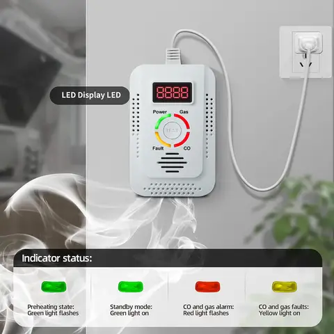 2 in1 천연 가스 감지기 및 일산화탄소 CO 감지기, Co, Lng, Lpg, 메탄용 가연성 가스 누출 감지기 모니터