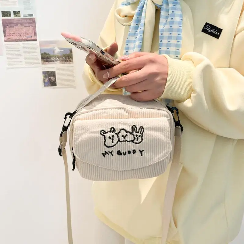 Cute Canvas Crossbody Bag Sporty Women's Phone Bag Casual Simple Style with Multiple Compartments Wear Resistant for Students