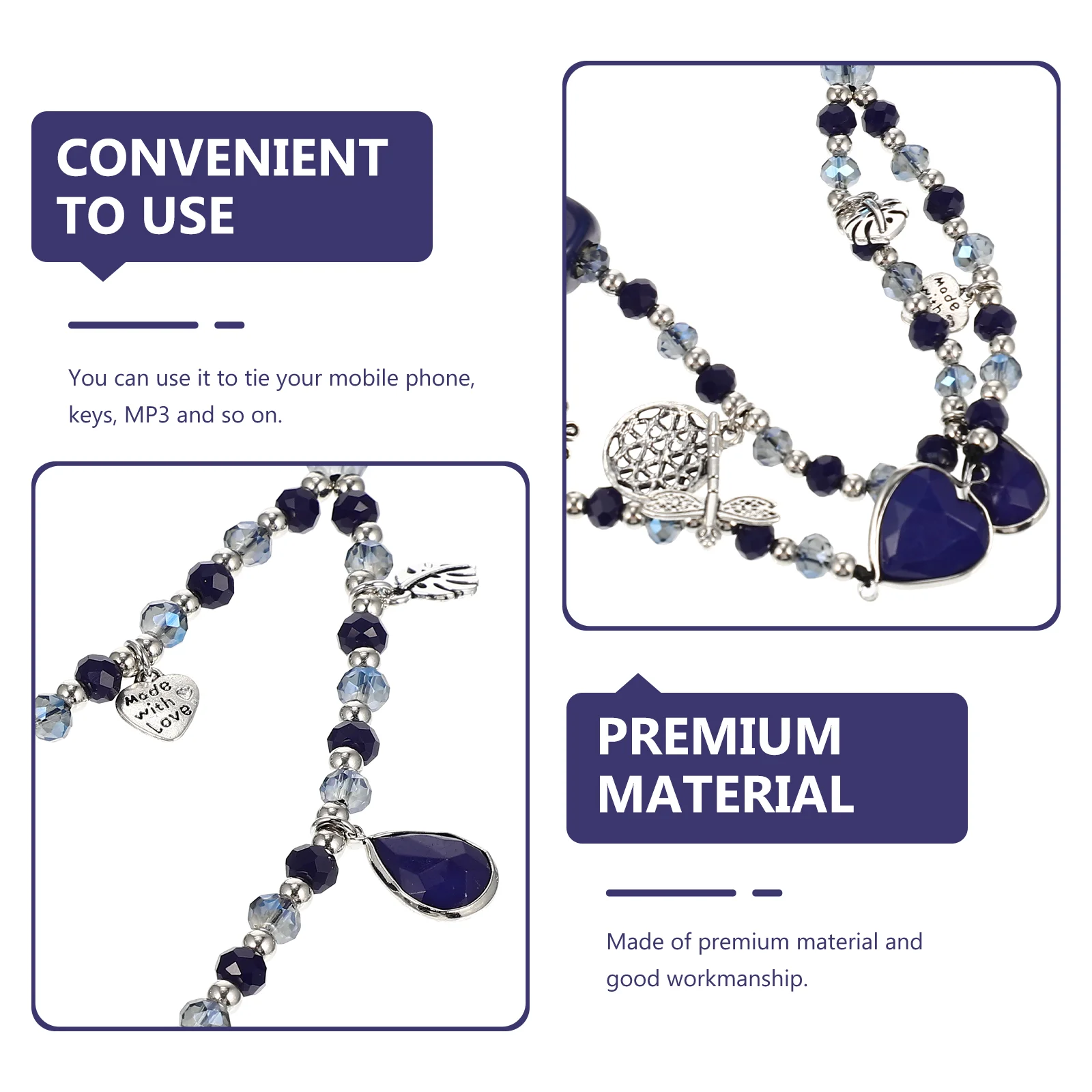 Lanyards Color Matching Mobile Phone Chain Beaded Charms Unique Hanging Rope Cellphone Black Wrist Strap