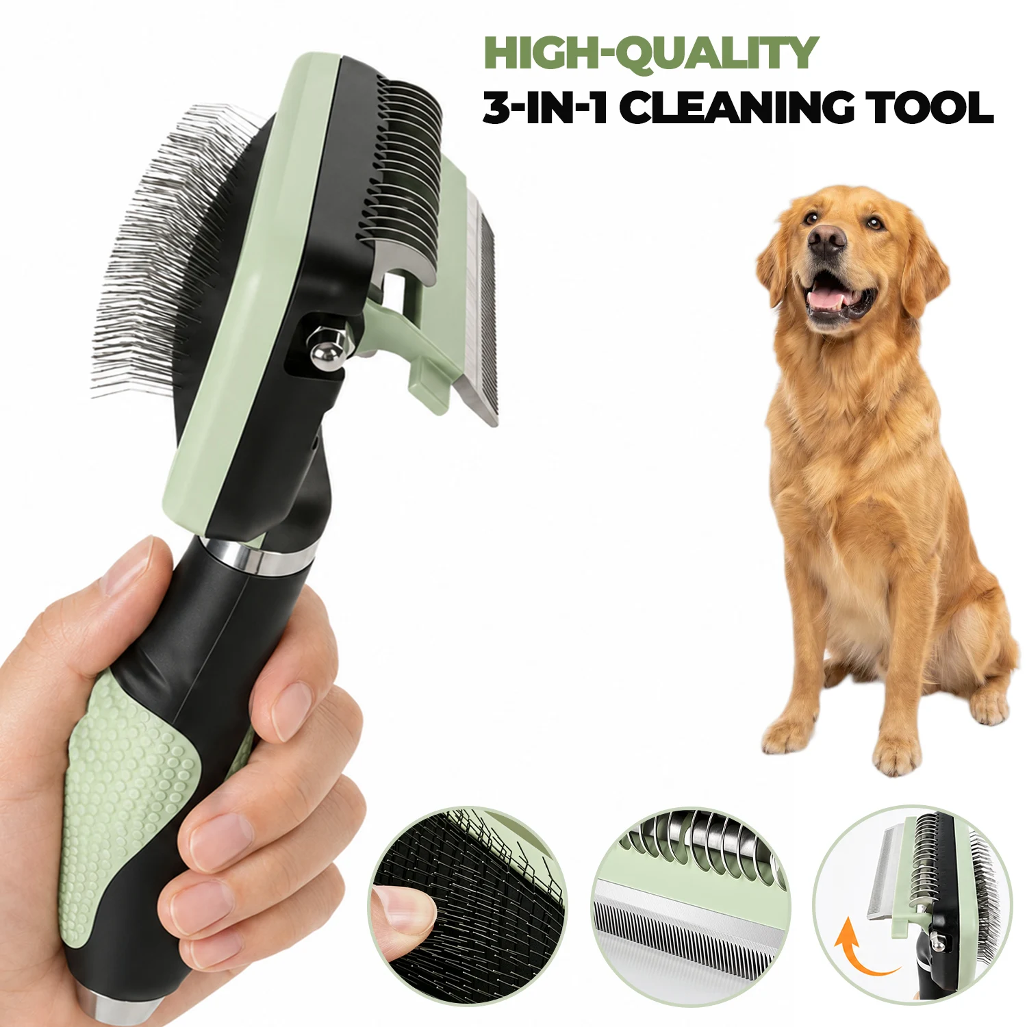 3-IN-1 Pet Grooming Tool - Undercoat Rake, Pin Dematting Comb & Deshedding Brush for Cats, Dogs - Removes Loose Fur, Shedding