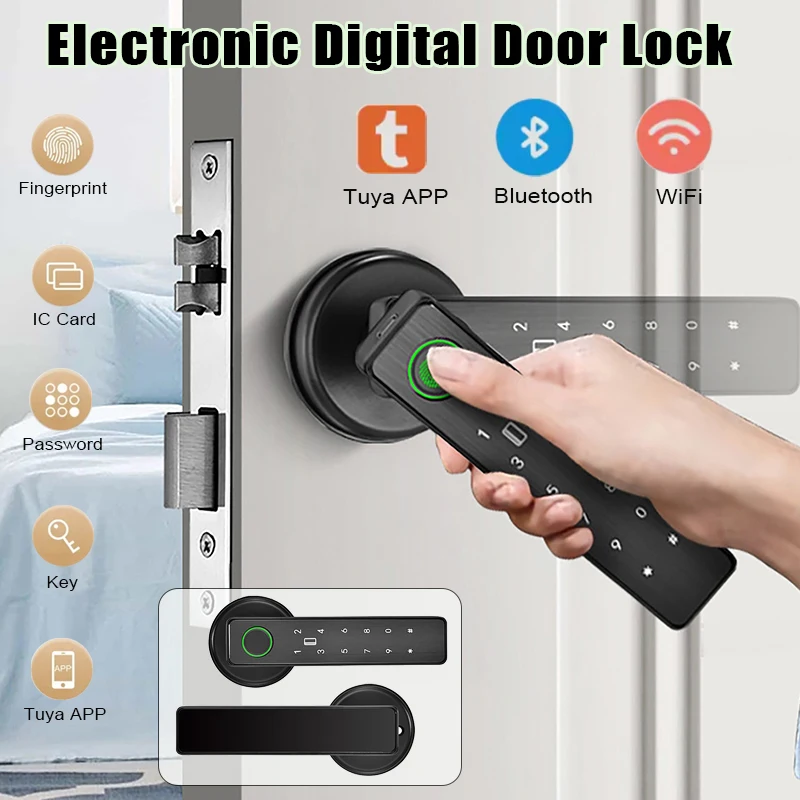 

Smart Tuya SmartLife APP WiFi Remote Control Card & Password & Fingerprint & Key Unlock Intelligent Door Handle Lock for Office