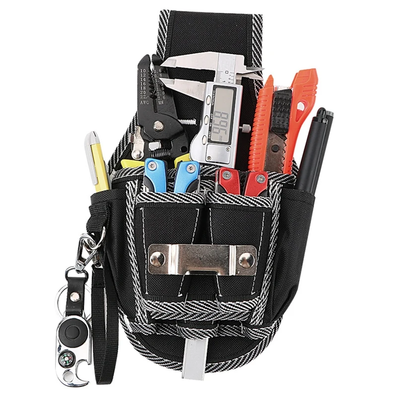 Bolsa de herramientas de lona, riñonera de repuesto para carpintería, pequeña bolsa de electricista de tela Oxford negra, herramienta de Hardware, cinturón