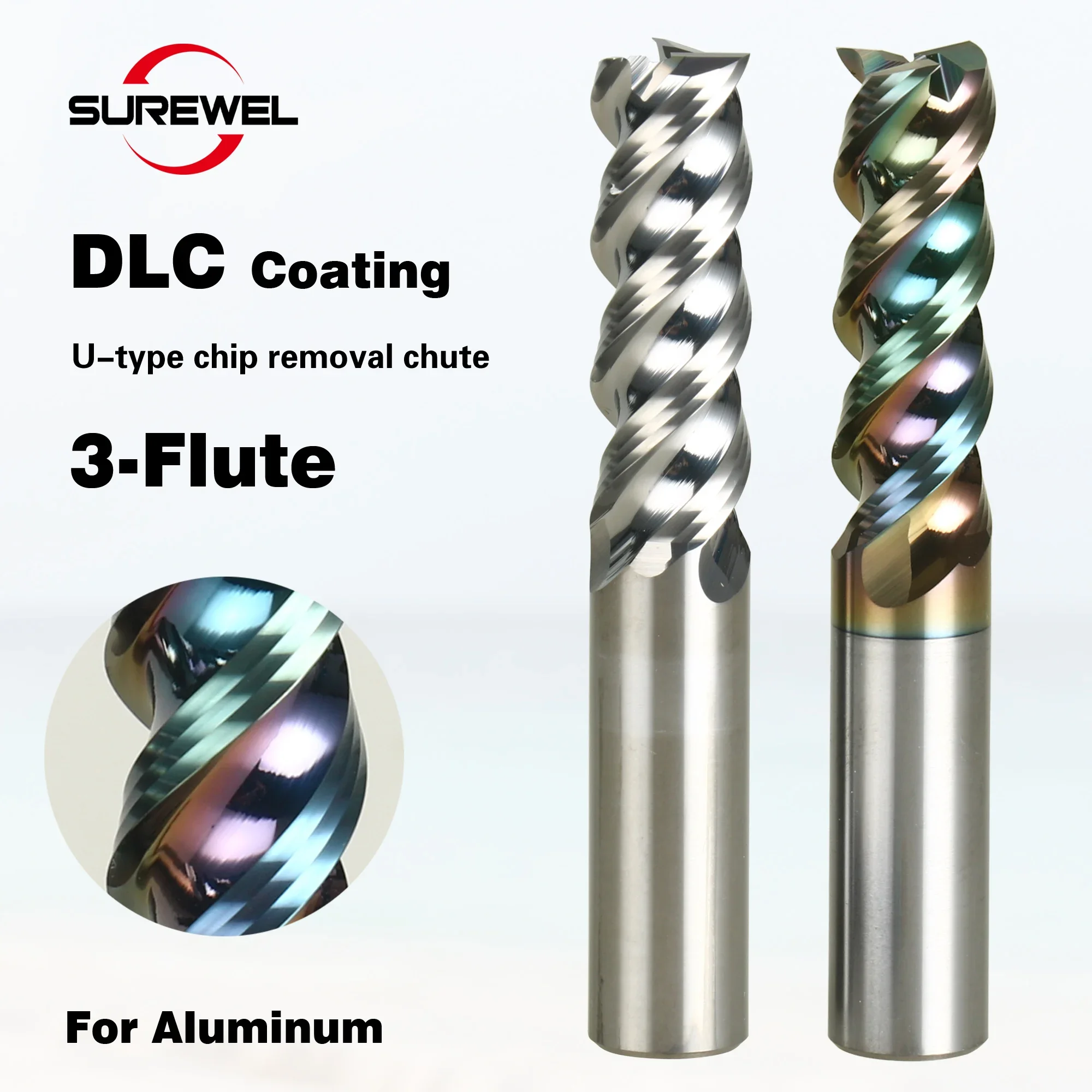 

3 Flutes Aluminum Cutter Carbide Milling Cutter Tungsten End Mill DLC Coating Teeth Aluminum Milling Tool U Seater Router Bit