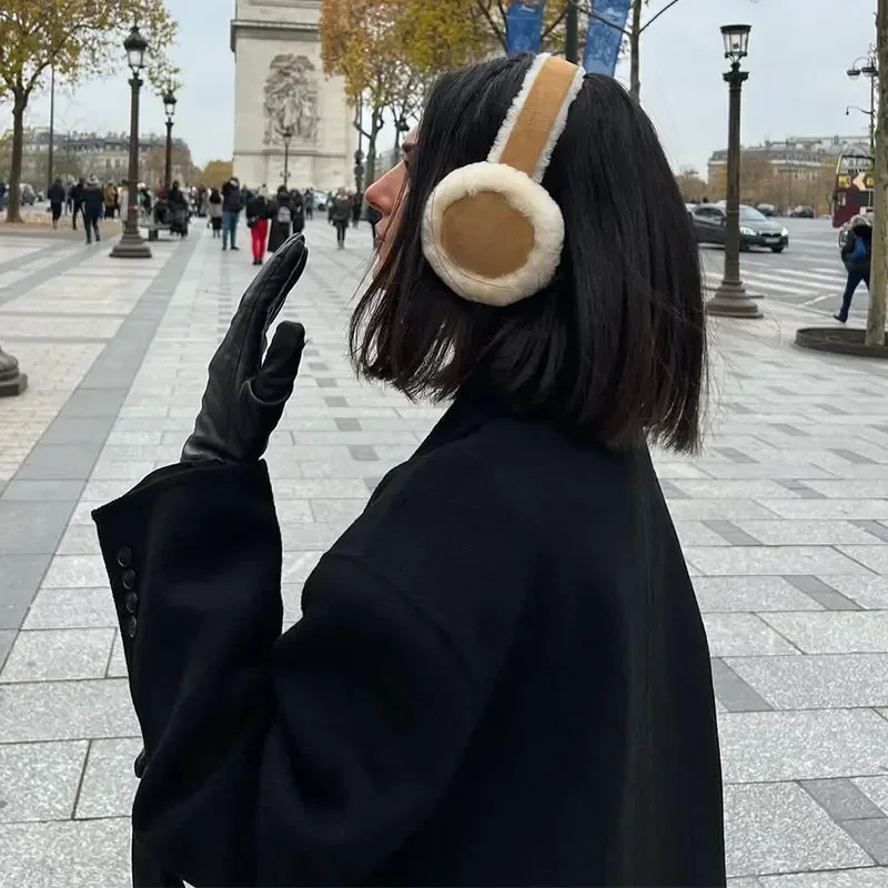 Autumn Winter Women Ear Muffs Suede Fabric Plush Fashion Soft Cold-proof Earmuffs Color Blocking Delicate Cute Warm Headphones