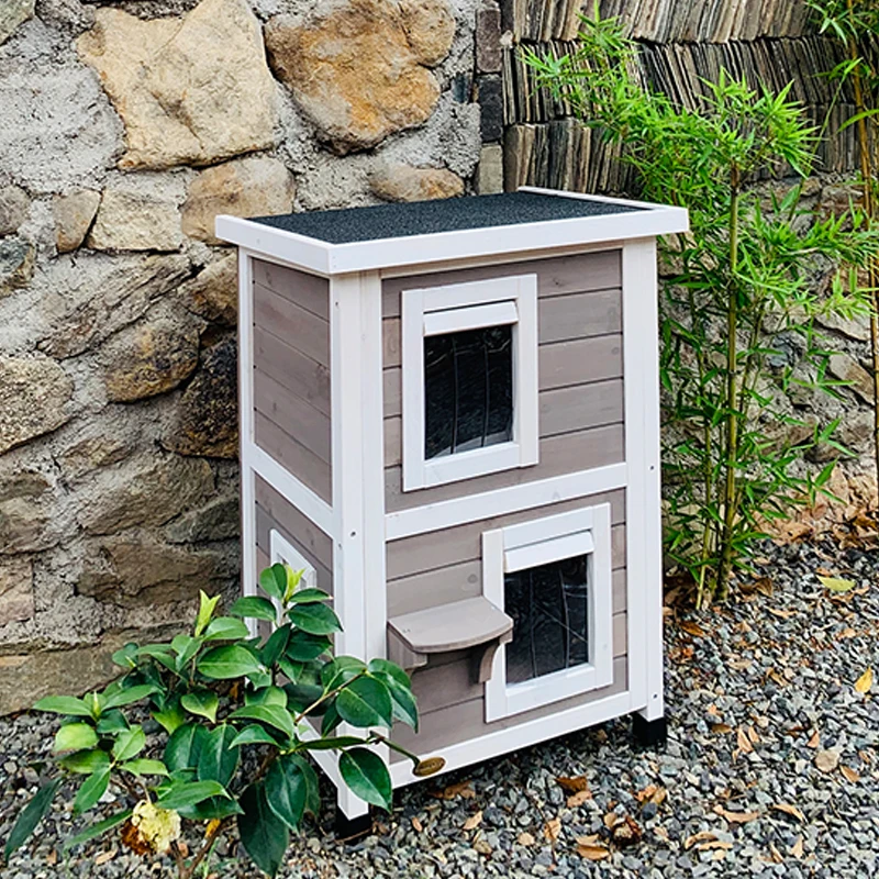 Cat House Outdoor Solid Wood Double-layer Luxury Cat Villa Indoor Room Pet Nest Outdoor Rainproof and Warm Stray Cat House