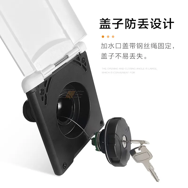 Square Locking Fuel Filler Cap for RV, Stainless Steel Gravity Gas Cap with Key, Camper Van Auxiliary Tank Diesel Filling Port