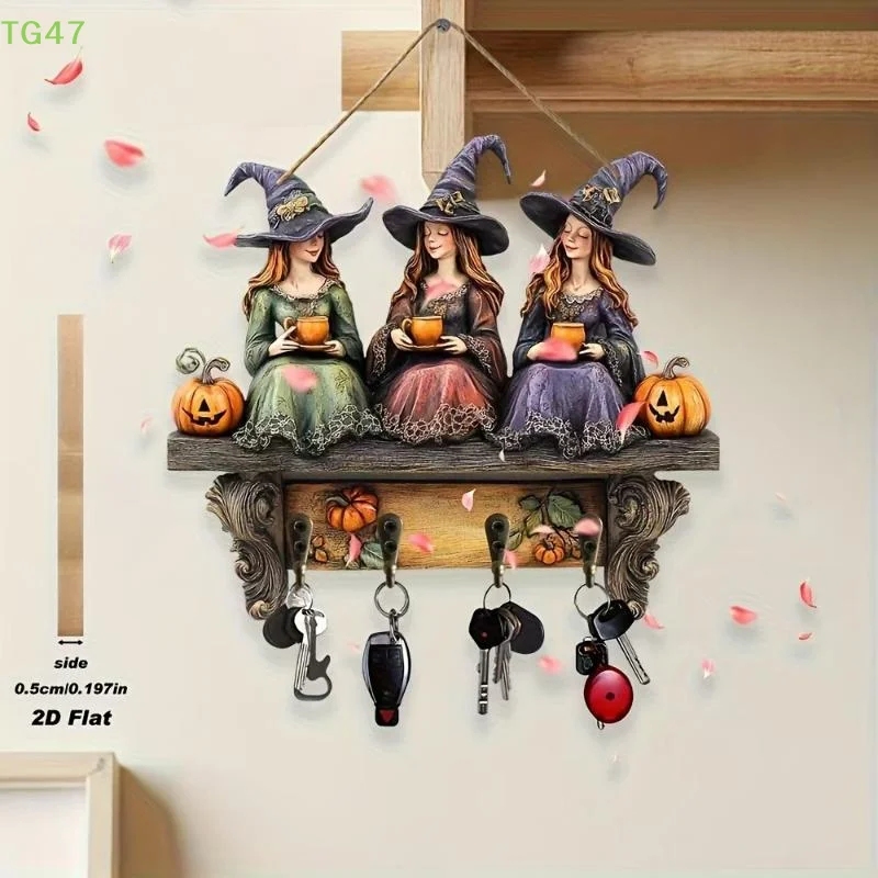 【LS】New Halloween Pendant Wooden Flat Decorative Ornaments Key Holder Decorative Pendant Wooden