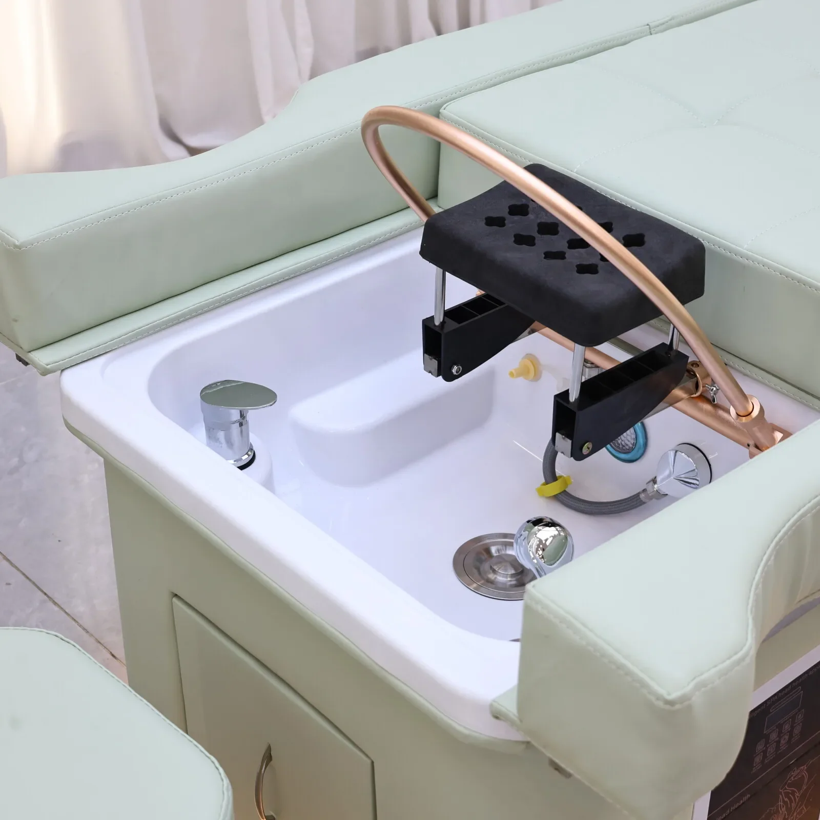 Elektrisches Shampoo-Liegebett in Erdtönen mit Massagefunktion – All-in-One-Salonstation mit Begasung, Fußbad und Haarwaschbecken – Detail 27