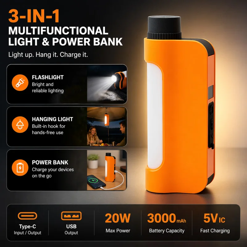 3-in-1 Rechargeable High-Power LED Flashlight (3000 Lumens, 3000mAh) – Doubles as Outdoor Table Lamp & Tent Light
