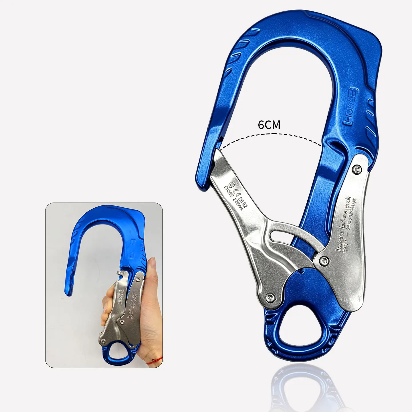 Large Opening Locking Alloy Anti-Fall Carabiner Hook for Aerial Steel Pipe Work