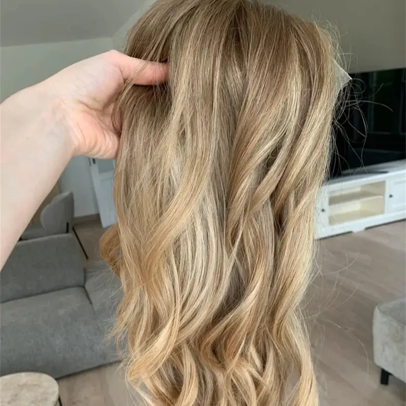 Ombre Caramel Blonde HD Lace Frontal Wig Syntheic Blend Human Hair Lace Front Wig Heat Friendly Fibre Lady Girls Wig Party Wigs