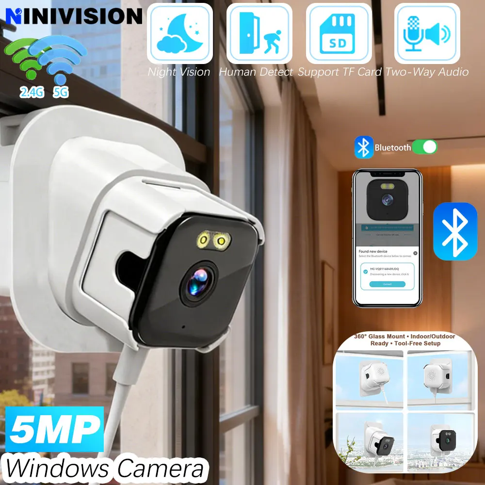 5MP 5G 2.4GHZ Dual-Band Wireless Network Window Security Stick Smart WIFI IP Camera Featuring Blacklight Night Vision O-Kam Pro