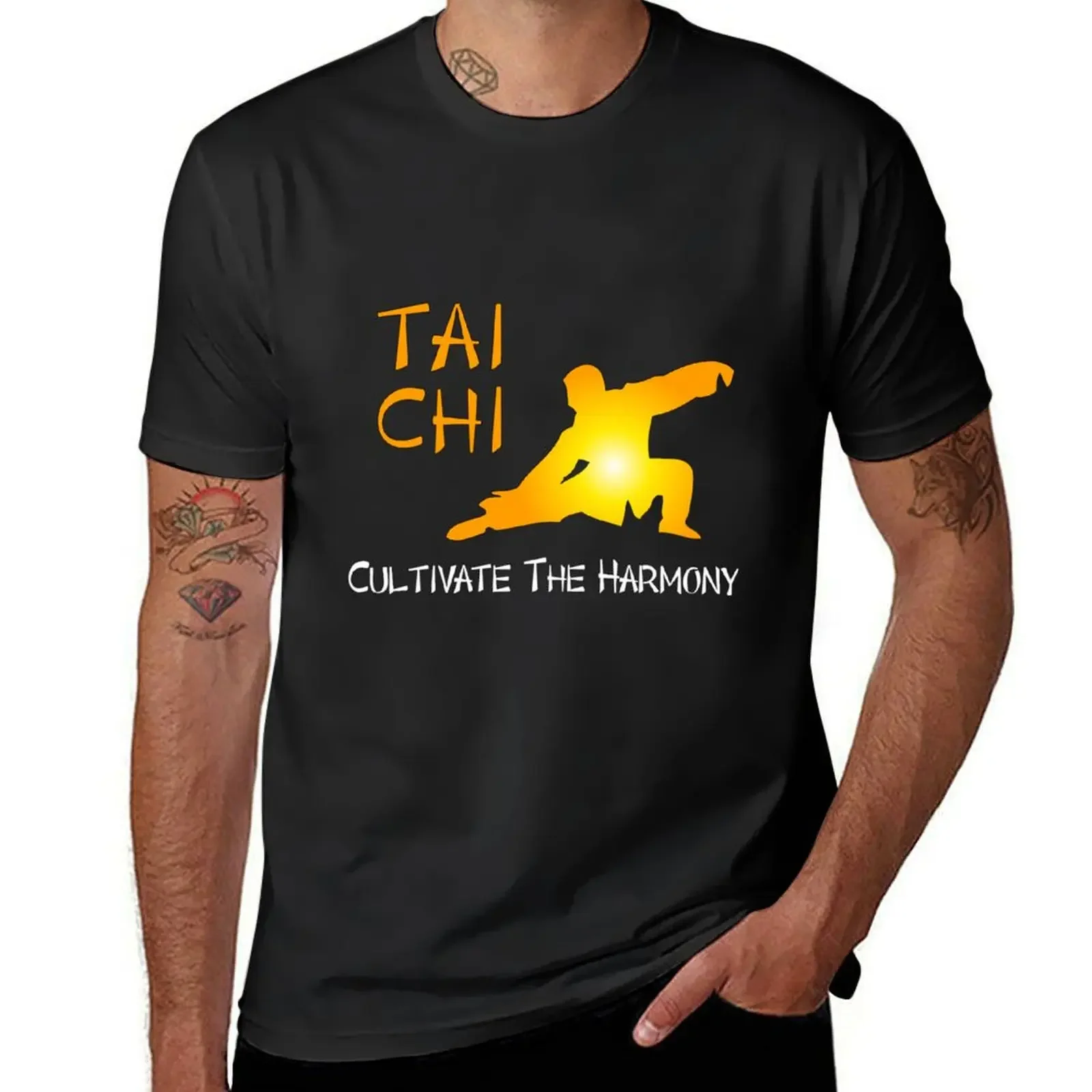 Tai Chi - Cultivate the Harmony (Black background) T-Shirt kawaii clothes summer top plain t shirts men