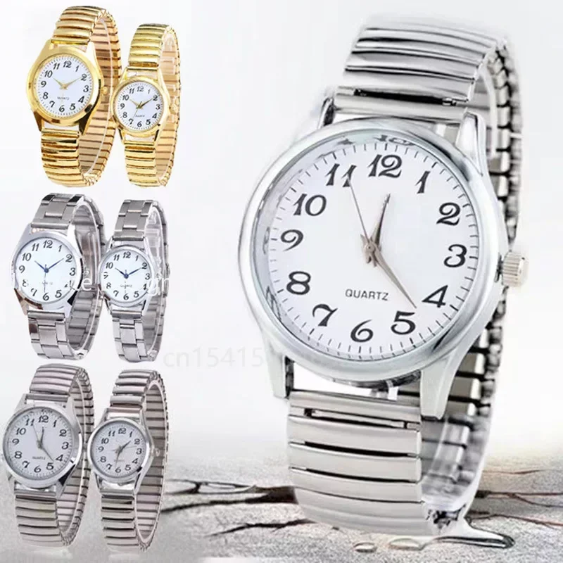 Women Couple Wrist Watches Stainless Steel Band Alloy Lovers Business Quartz Movement Wristwatch Elastic Strap Band Watch Man