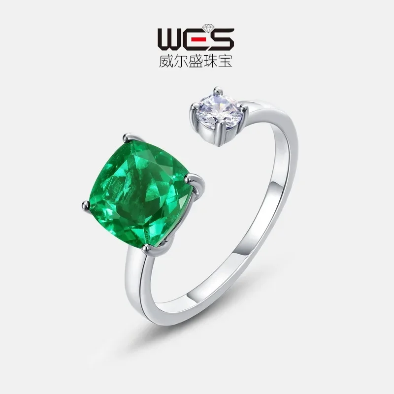 

18K Gold Ring Inlaid with Colorful Baby Stones PT950 Platinum Cultured Emerald Gemstone Ring Fashion