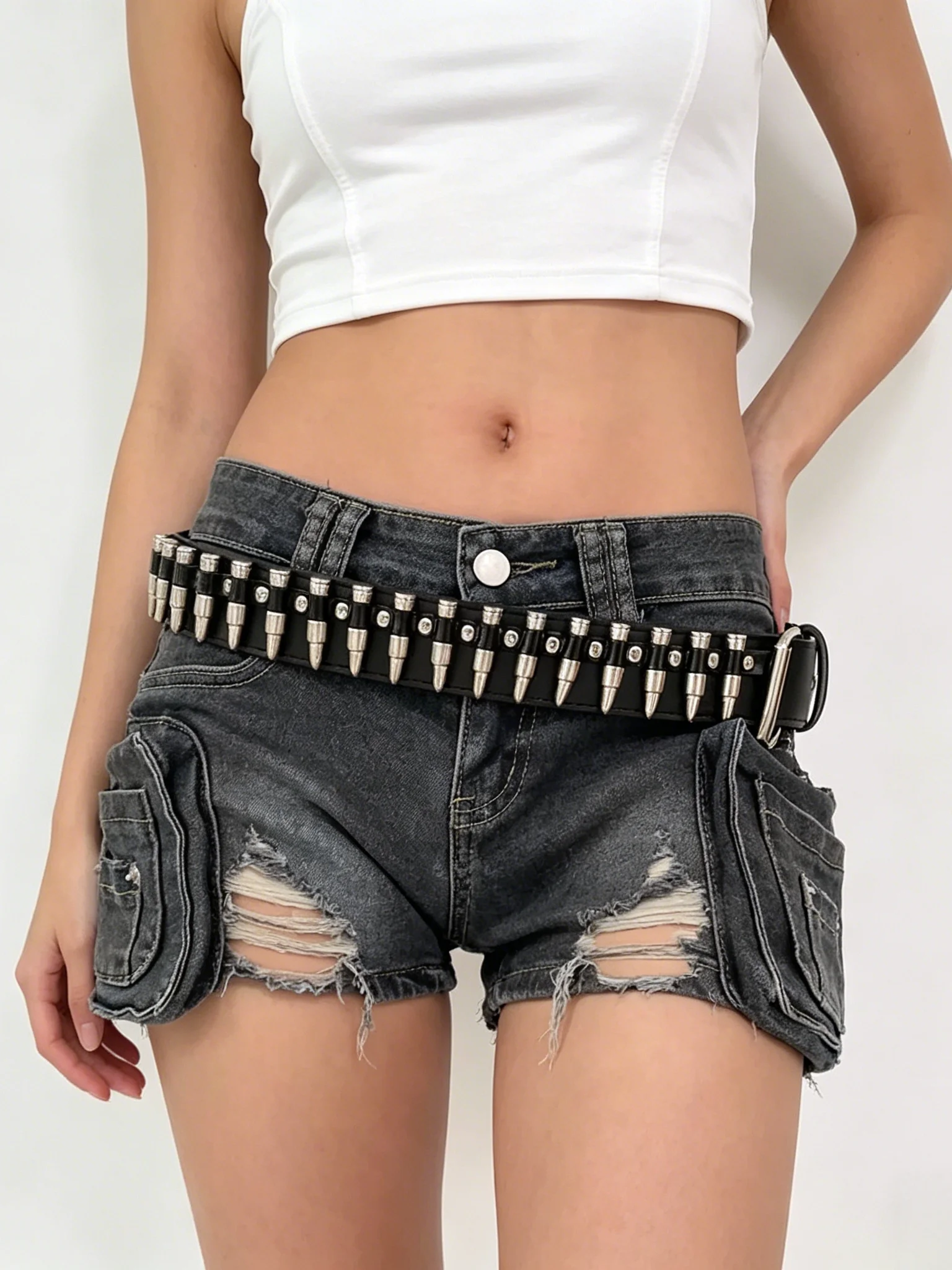 Punk Style Rivet Bullet Waist Belt Heavy Duty Fashionable Versatile Women's Decorative Belt Luxury Light Luxury Belt Buckle