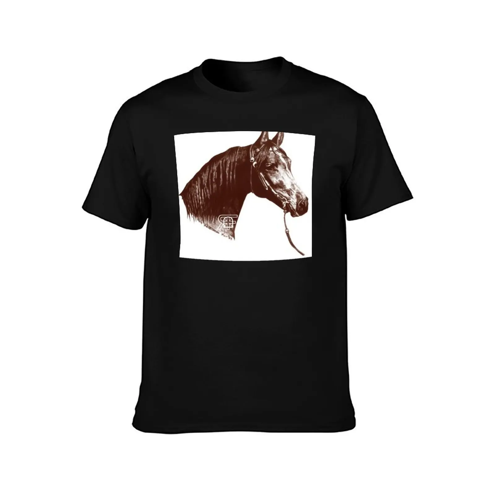 Red Frontier Arabian Horse Drawing 1985 T-Shirt Basic Short Sleeve Cotton Blend T-Shirt