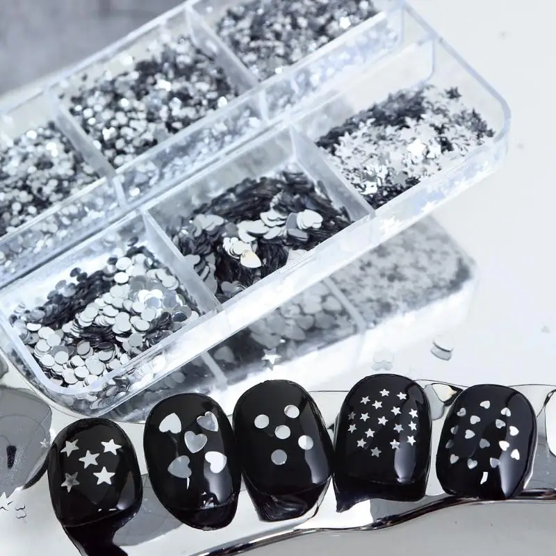 1 ボックスシルバー混合グリッターラブスタースパンコールネイルチャーム 3D ネイルデコレーションネイルジュエリーネイルサロンアートマニキュア用品