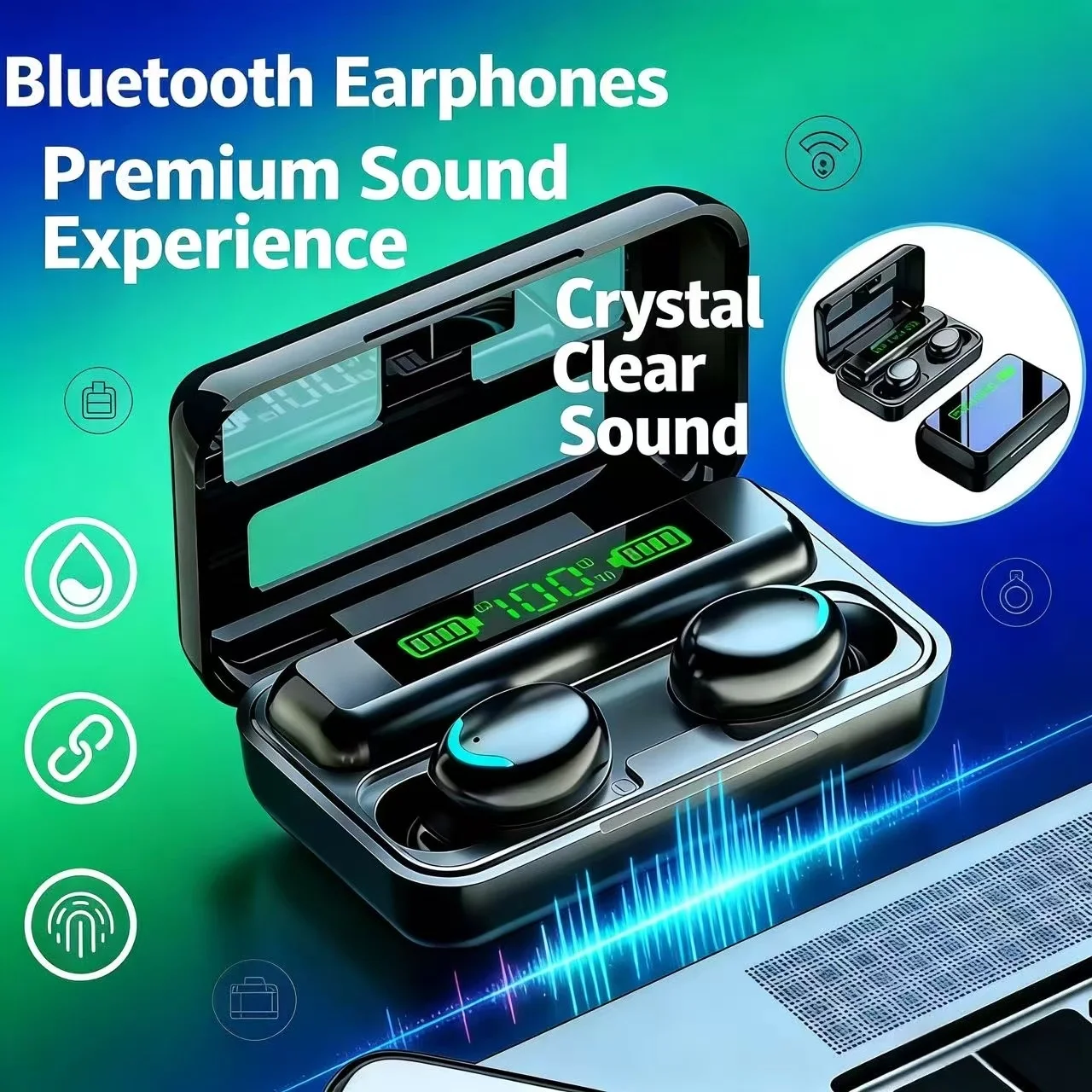2026New F9 TWS wireless headphones,F9 Bluetooth 5.0headphones, sports headphones, LED digital display stereo headphones
