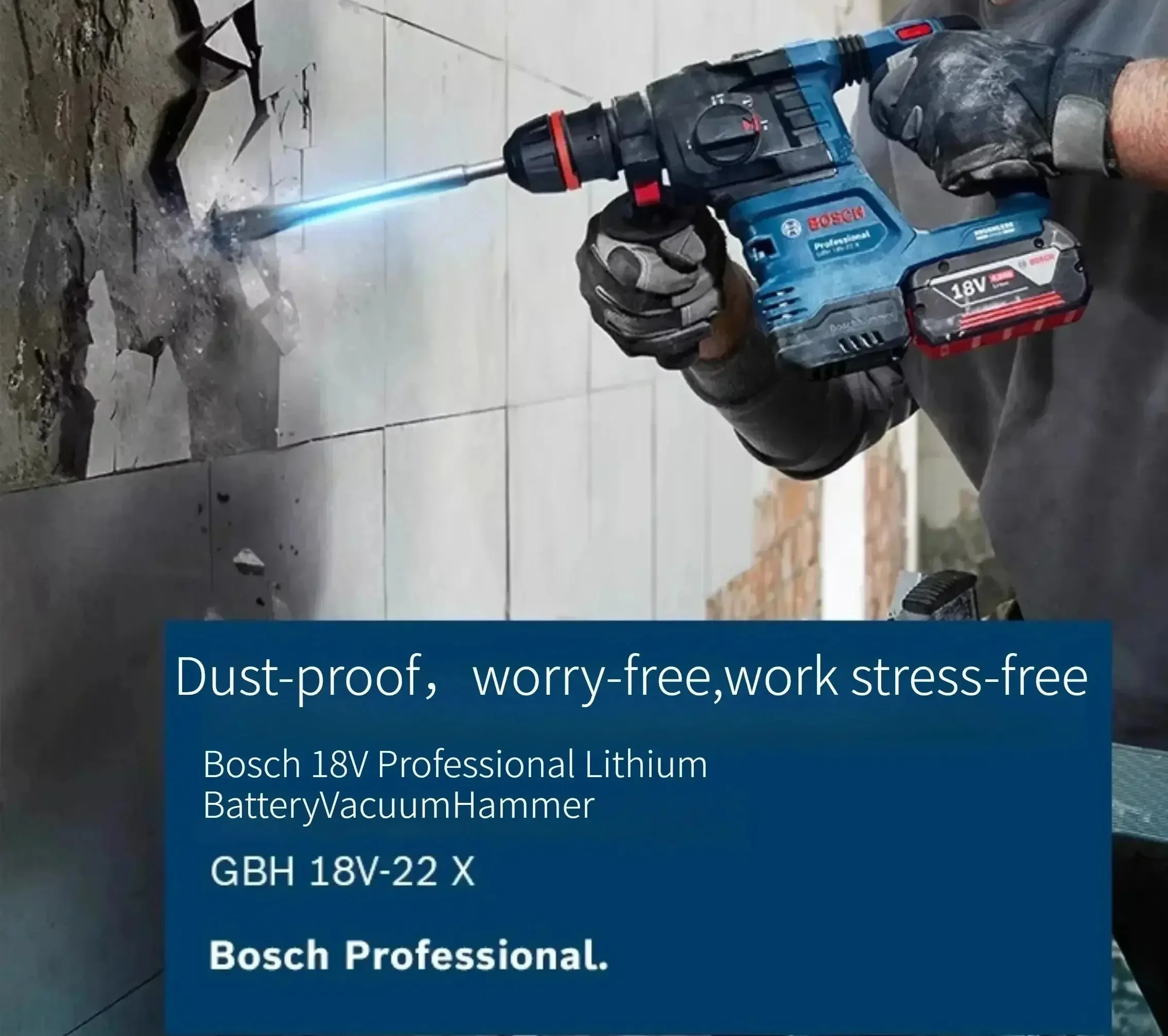 BOSCH GBH 18V-22X 18V Brushless Cordless Rotary Hammer, SDS PLUS Professional Electric Hammer Power Tool