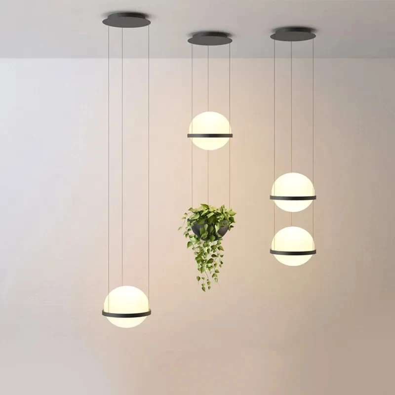 Modern Chandelier Flower Pot Pendant Designer Glass Ball Hanging Restaurant Bedroom Bar Plant Lights Metal Lampa Indoor Decor