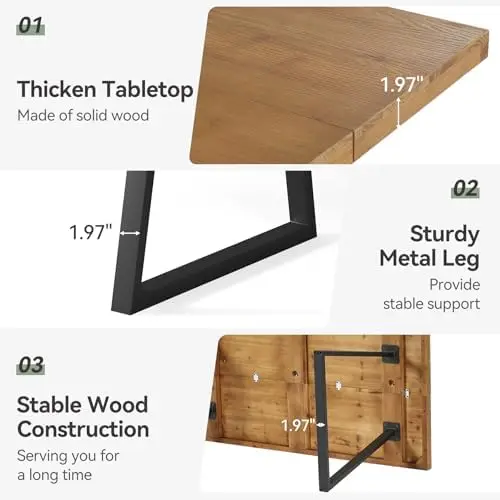 63" Industrial Executive Desk, Solid Wood Computer Laptop Desk with Strong Metal Legs, Study Writing Table Business view 6