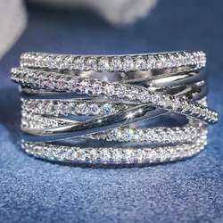 Huitan Brilliant Multi-layered Rings for Women Luxury Promise Wedding Band Jewelry Gorgeous Bright Cubic Zirconia Accessories