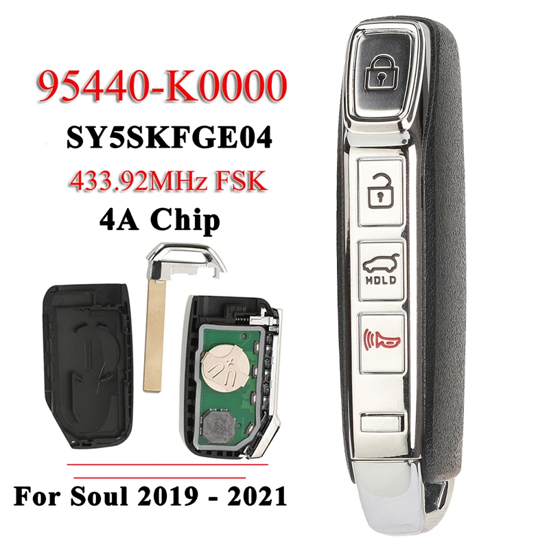 

jingyuqin Remote Car Key For KIA Soul 2019 2020 2021 433.92MHz HITAG AES 4A Chip Smart 95440-K0000 / K0100 SY5FKFGE04 4BTN