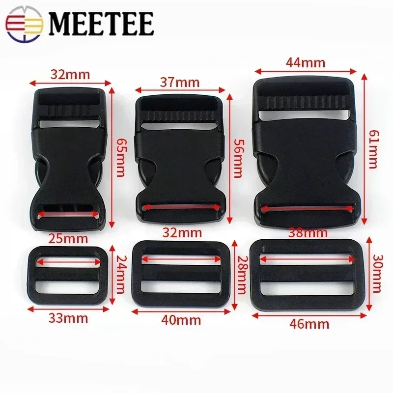 5/10Sets Meetee 25/32/38mm Plastic Side Release Buckle Tri Glide Slider Buckles Bag Strap Webbing Adjust Hook DIY Accessories