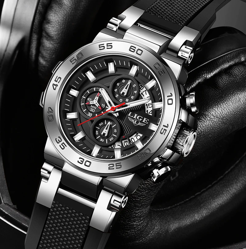 ساعات رياضية عسكرية من LIGE للرجال، ساعة يد كوارتز رجالية عصرية من السيليكون مقاومة للماء، كاجوال للأعمال، ساعة بمينا كبير للرجال