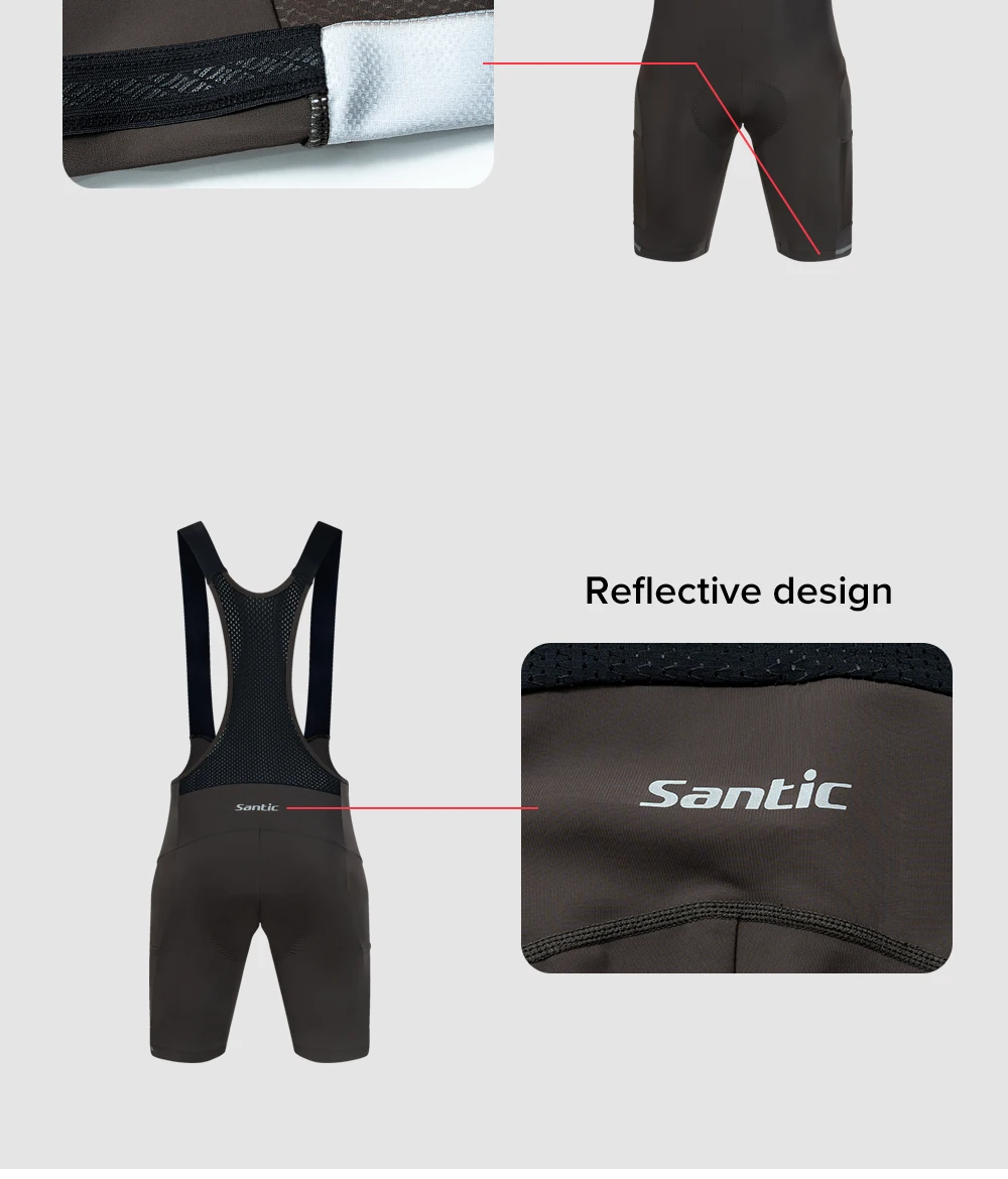 Santic Herren-Rad-Trägerhose, Sommer, atmungsaktiv, schnell trocknend, 5 Stunden stoßfest, gepolstert, für MTB/Rennradfahren, kurze Hose mit Taschen – Detail 8