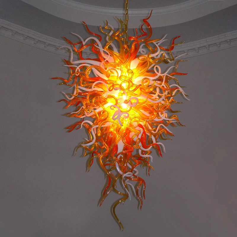 

Golden Pendant Lamps for Duplex Living Room Modern Hand Blown Glass Chandelier White Orange Amber Color