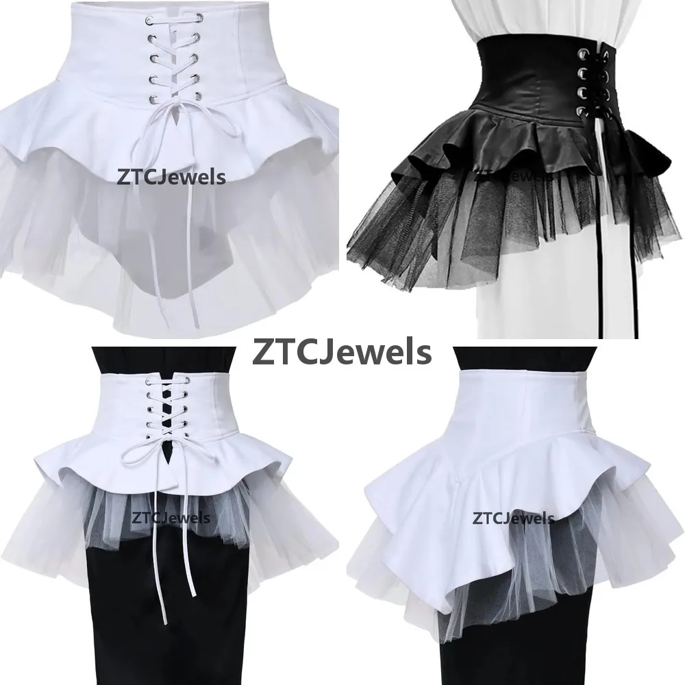 

Steampunk Women Tulle Skirt with Waist Belt Ruffles Pirate Corset Costume for Cosplay Halloween Party