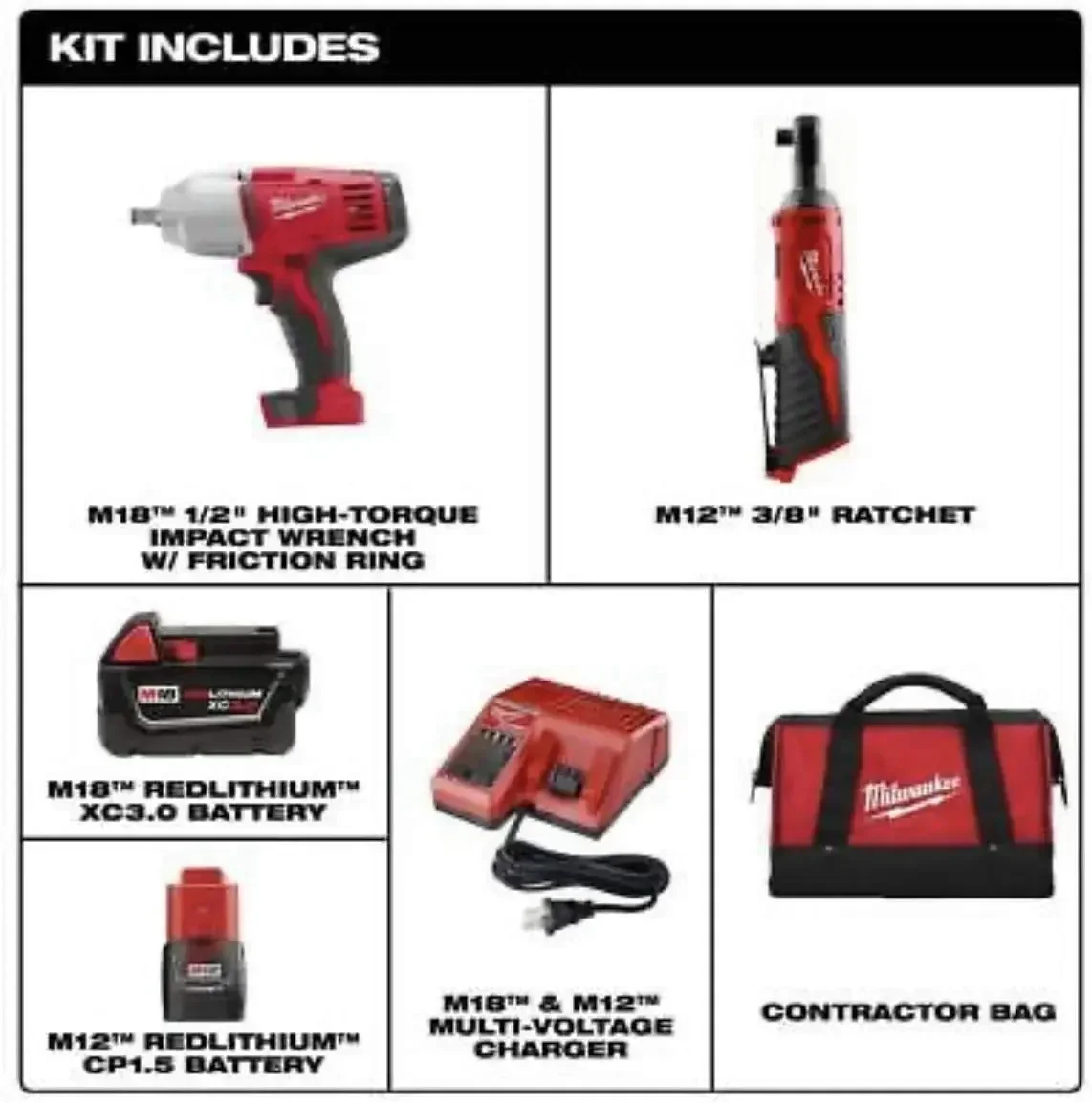 MILWAUKEE 2663-22R M18 1/2 "IMPACT Wrench - M12 3/8" RATCHET COMBO KIT